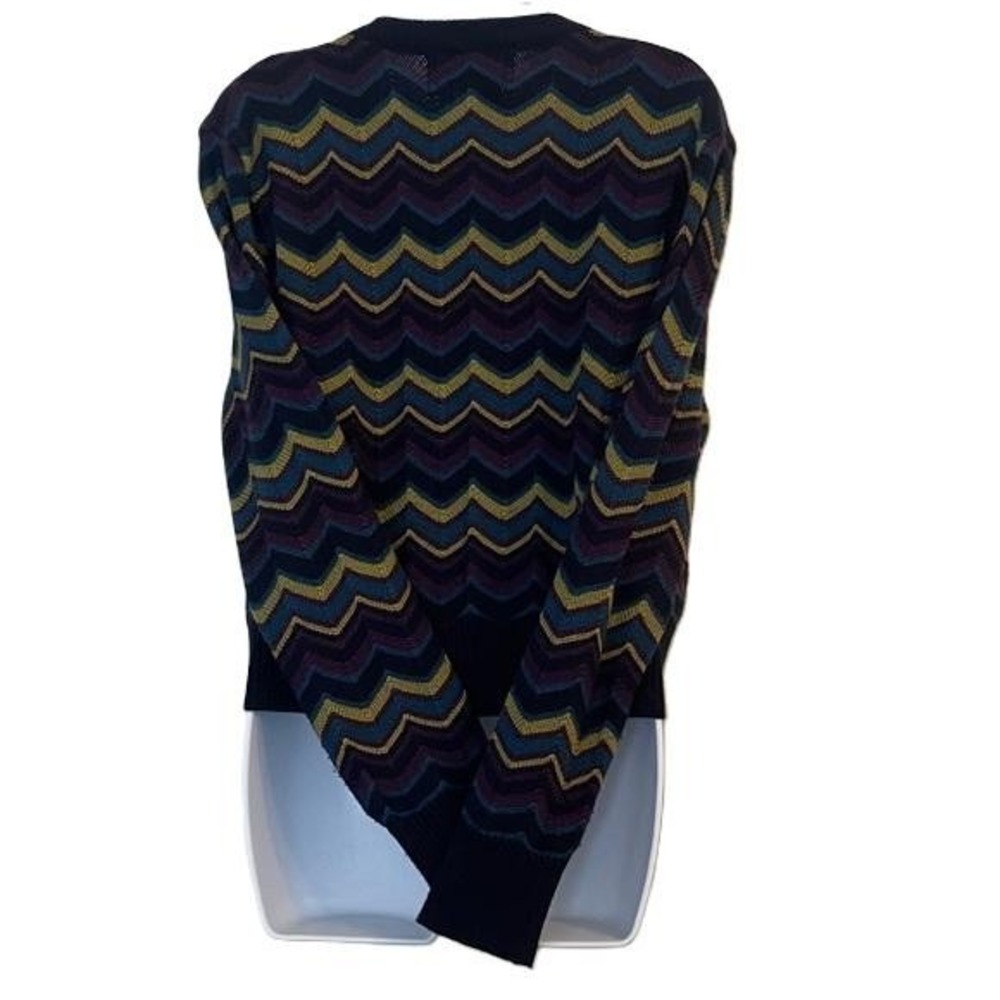 Nina Charles Kasper ASL Vintage Chevron Zigzag Cardigan Sweater Navy Blue Large - Picture 5 of 8
